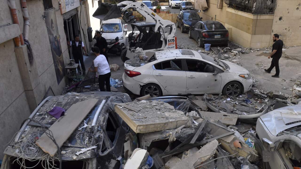 Aftermath of Israeli airstrike south of Beirut