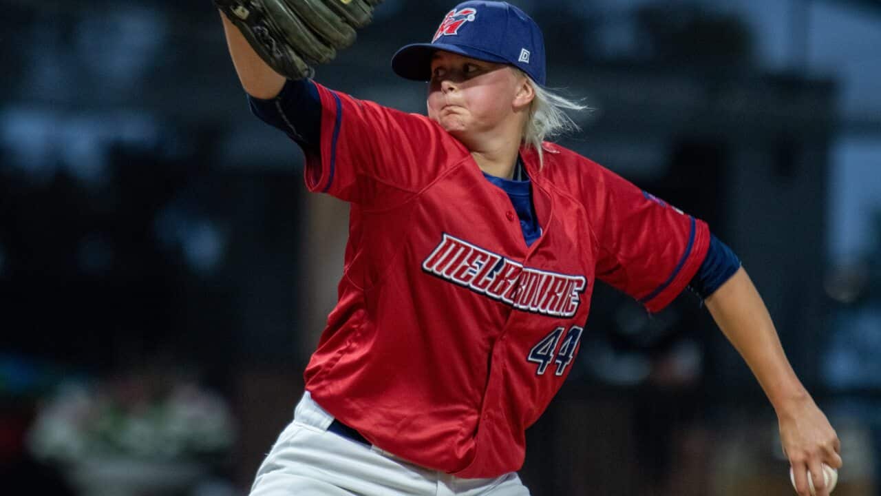 Genevieve Beacom made her debut for the Melbourne Aces against the Adelaide Giants at Melbourne Ballpark on Saturday.