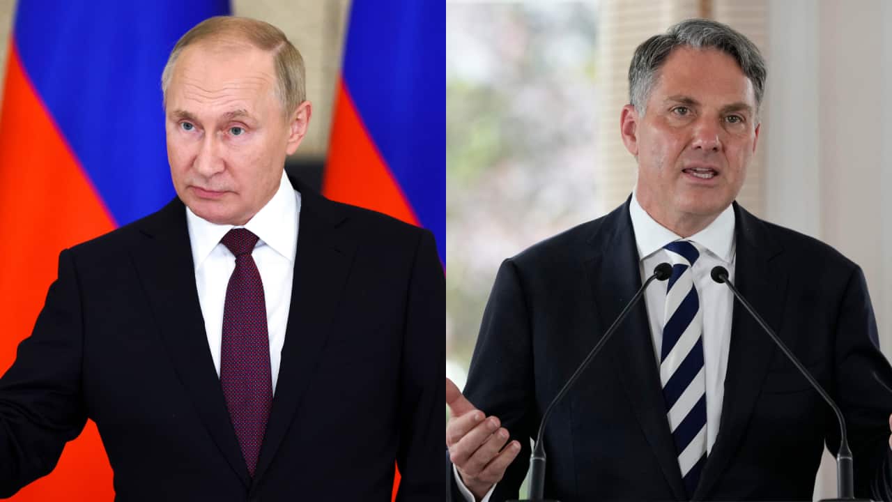 Vladimir Putin on one image and Richard Marles on another side by side.
