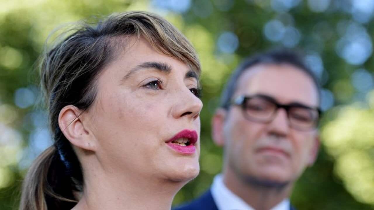 State Liberal spokesperson for human services Michelle Lensink (left) and South Australian Liberal leader Steven Marshall in Adelaide