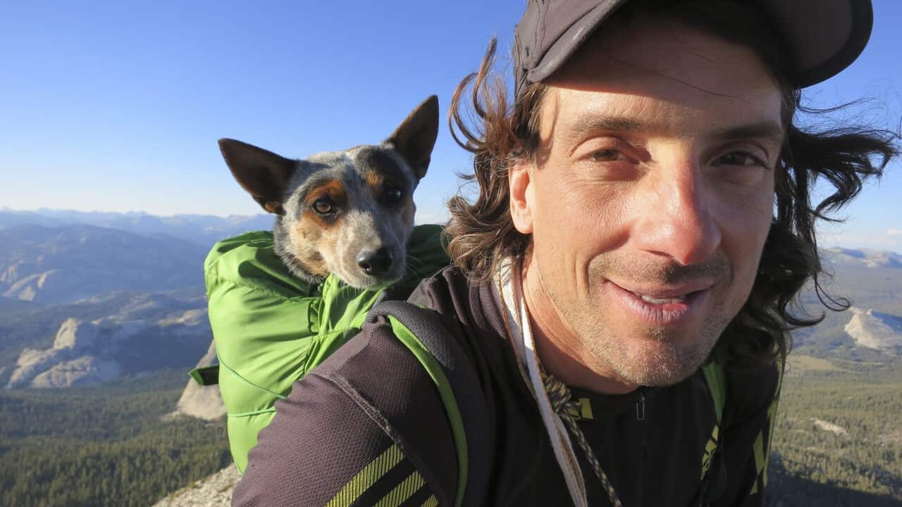Extreme sports personality Dean Potter and his dog Whisper in an undated photograph. (EPA/ADIDAS)