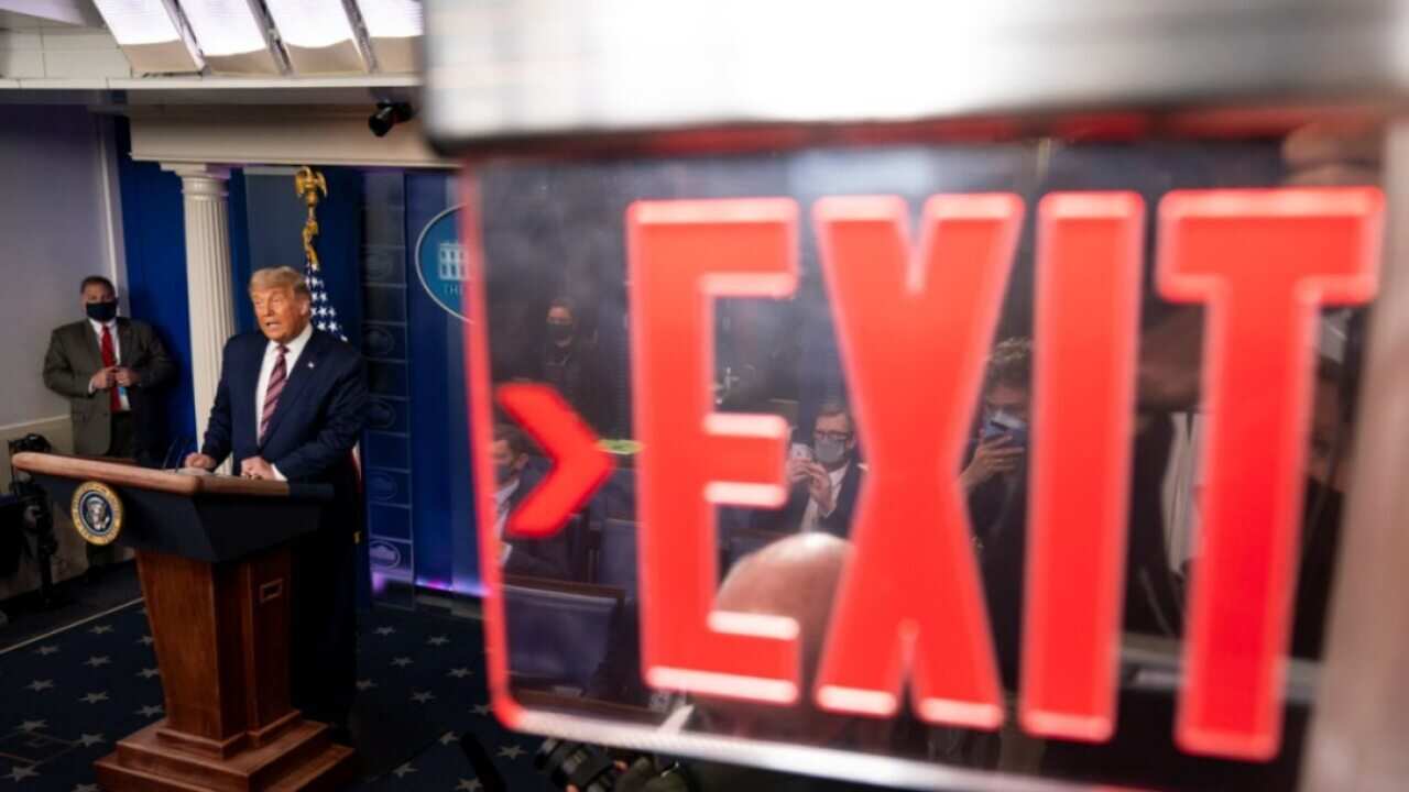 Donald Trump delivers a statement on the election in the briefing room of the White House, Thursday, Nov. 5, 2020, in Washington.