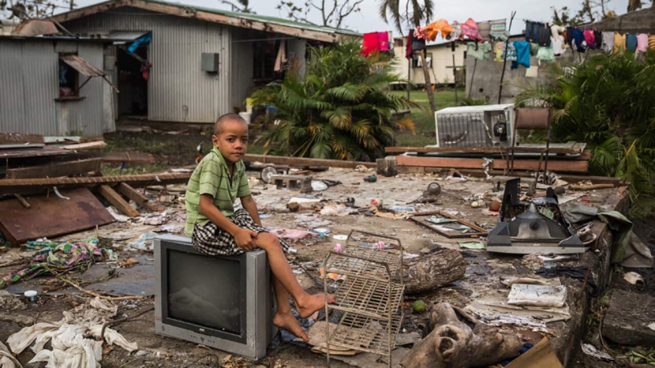 The remains of a home that was destroyed by Cyclone Winston