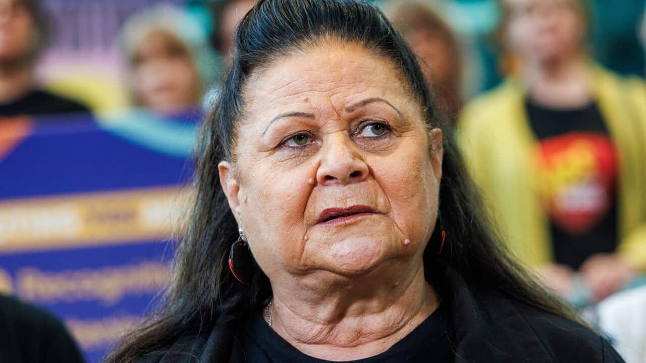 Victorian Aboriginal Community Controlled Health Organisation Aunty Jill Gallagher speaks during a YES23 press conference at Birrarung Marr in Melbourne. (AAP)