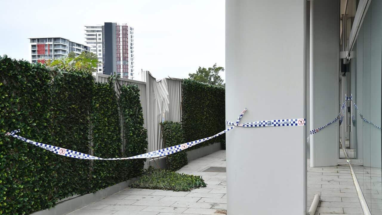 The scene where a woman was found fatally injured at a unit block in Zetland, Sydney.