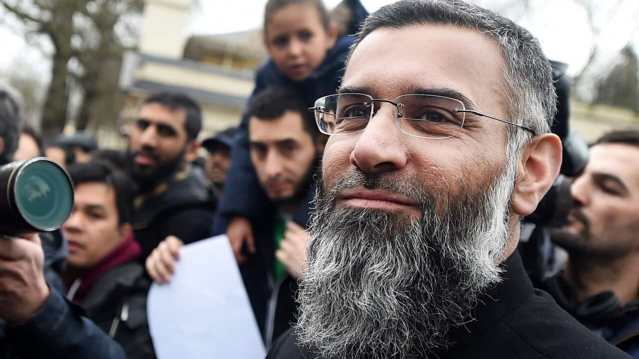 A file photograph dated 03 April 2015 shows radical preacher Anjem Choudary during a rally outside Regents Park mosque in London, Britain.