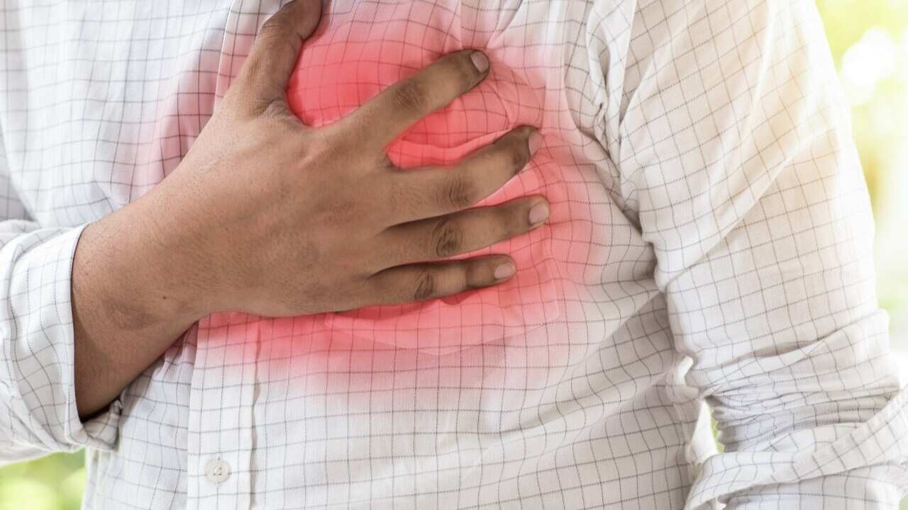 Close up of man is heart attack