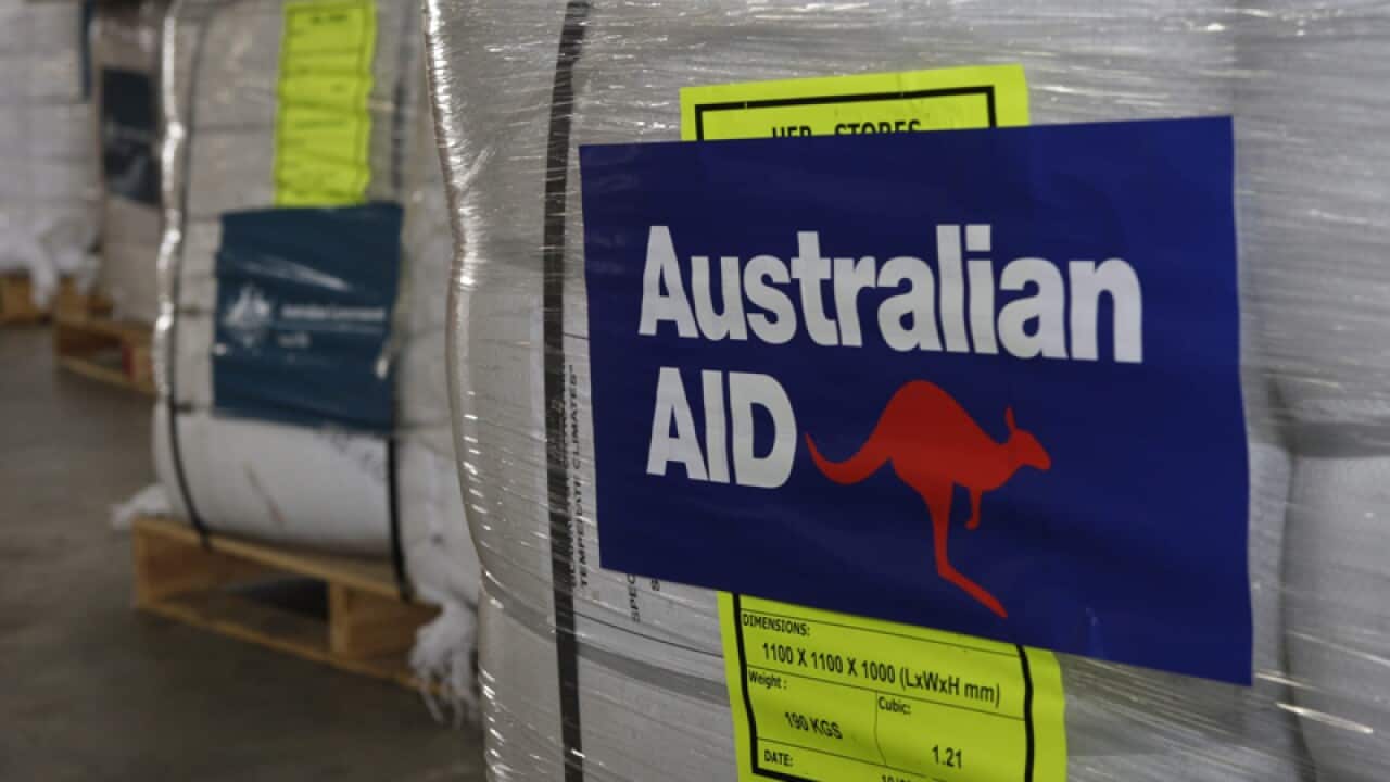 Emergency aid supplies seen in Fiji