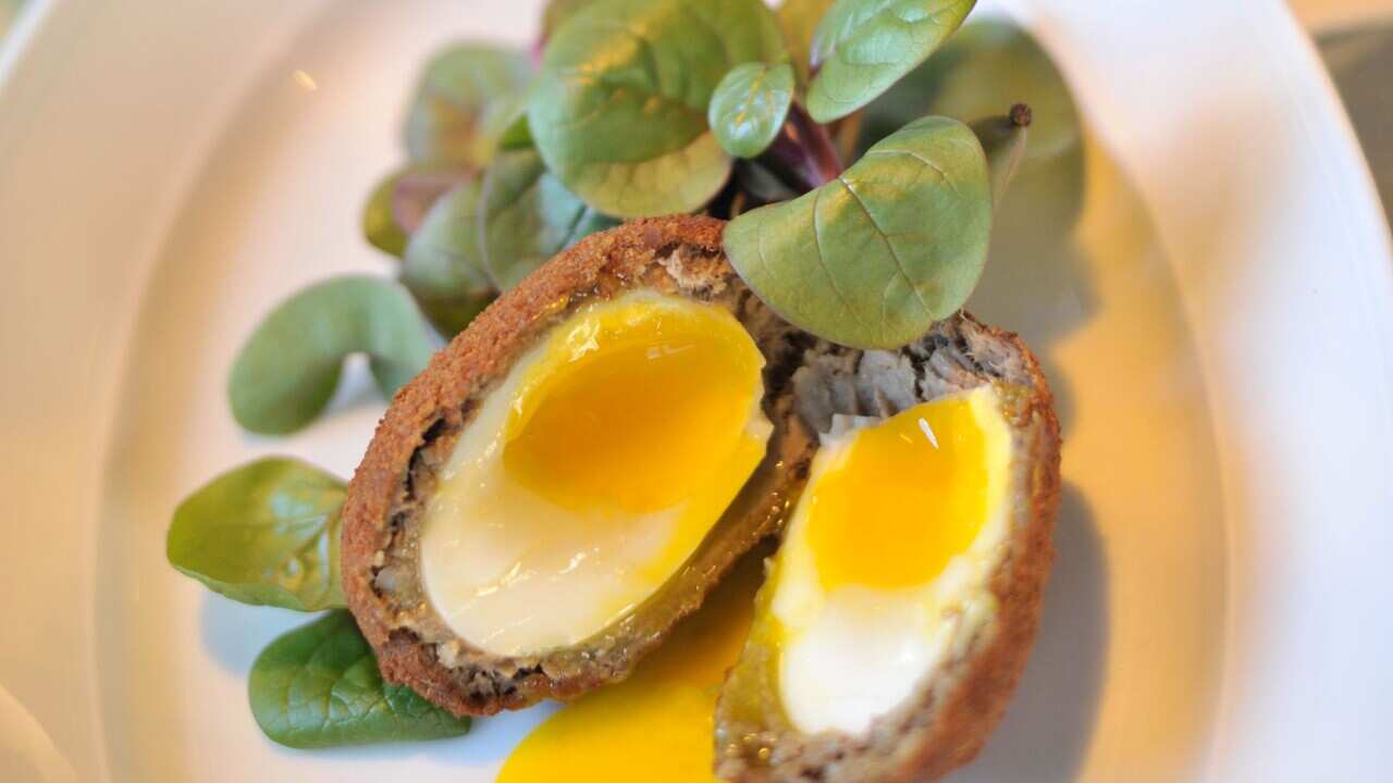 Scotch eggs at the Cavalier restaurant in San Francisco are made with duck eggs rather than the traditional chicken eggs.