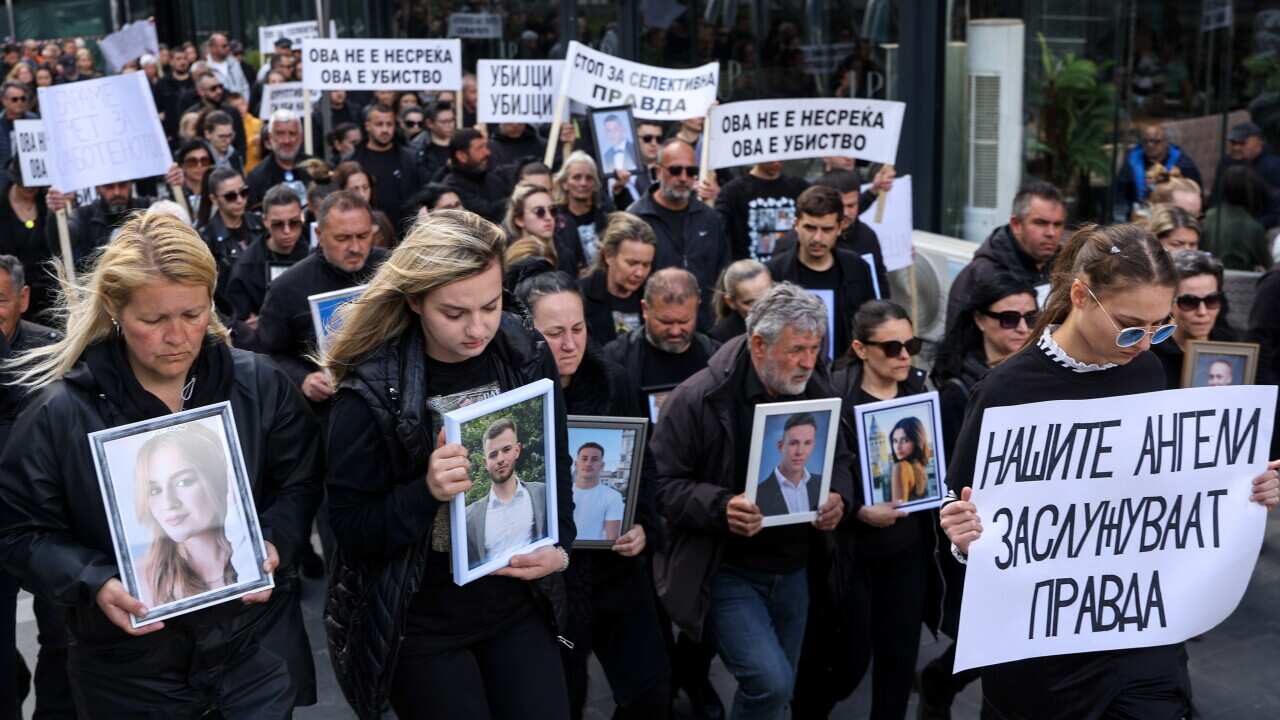 Parents of night club fire victims march in Kocani, North Macedonia