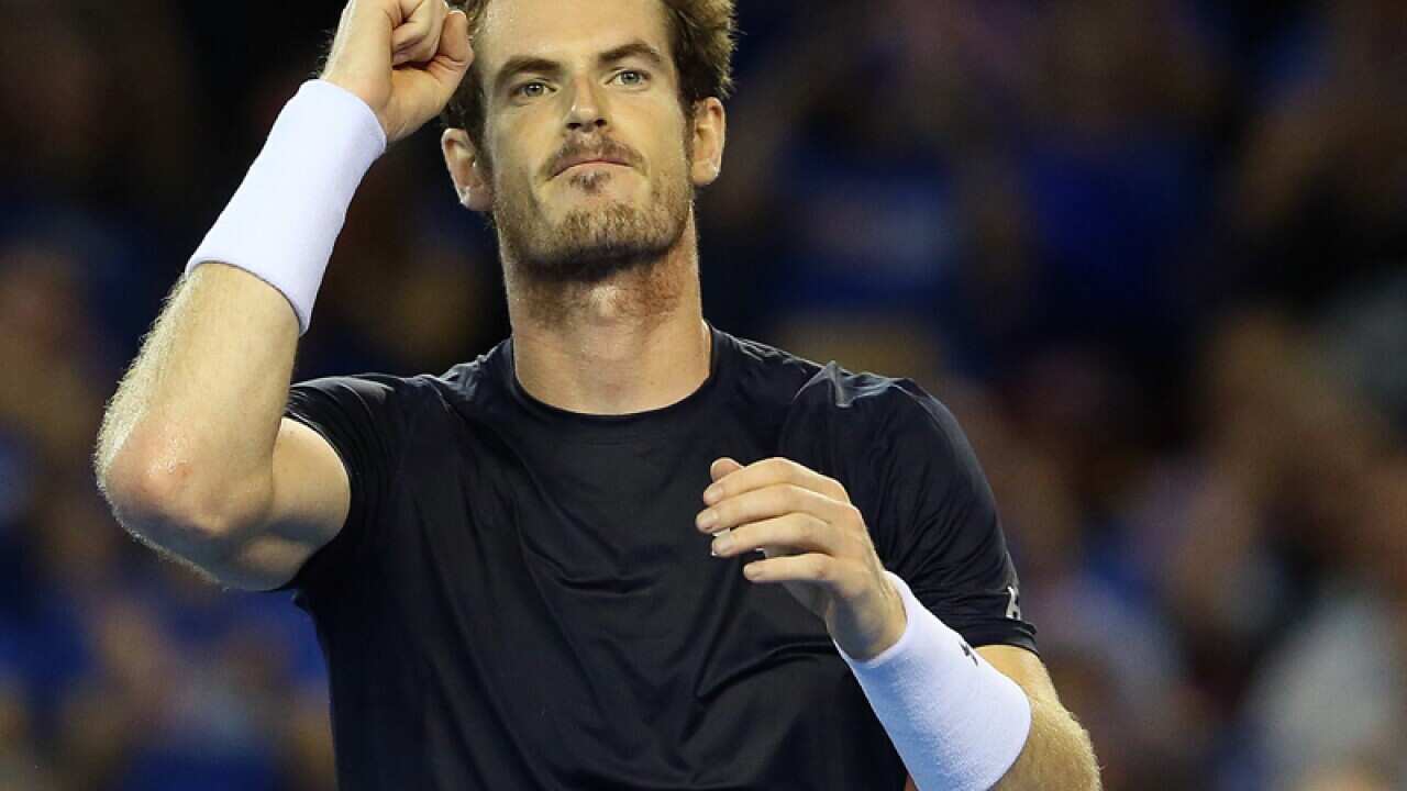 Britain's Andy Murray celebrates winning in Glasgow