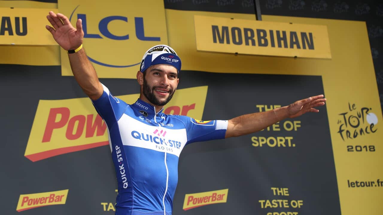 Fernando Gaviria after his 2018 Tour de France stage 4 victory (Getty)