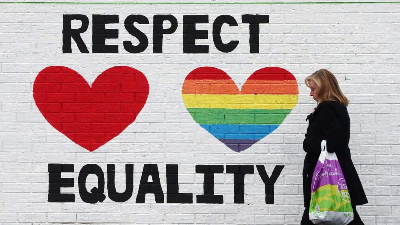 A mural in support of same sex marriage in Belfast.
