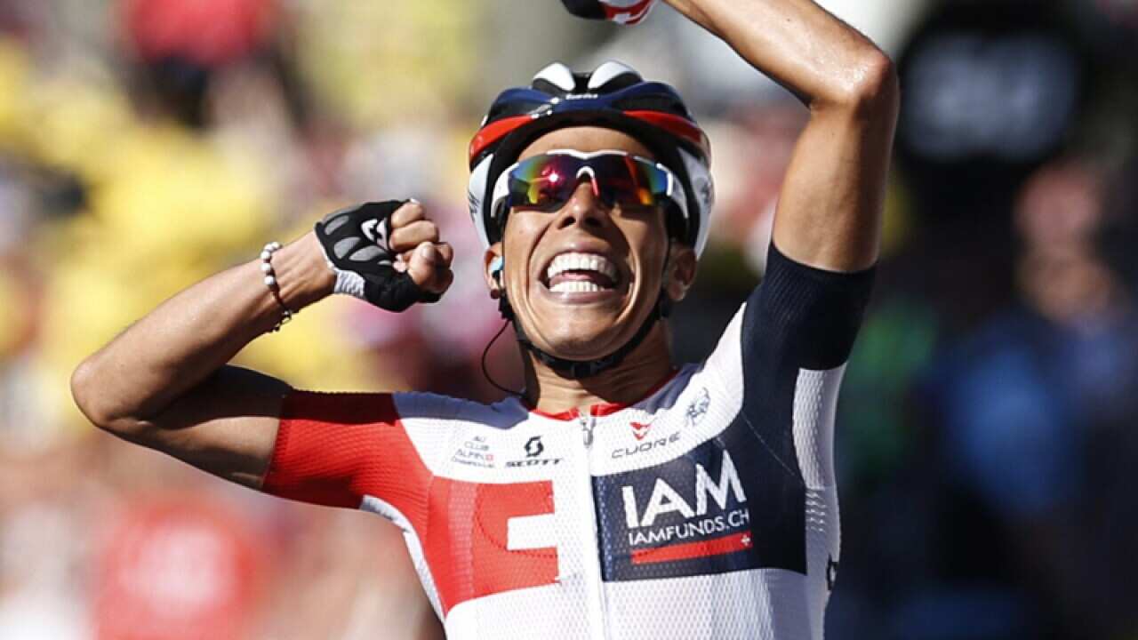 Jarlinson Pantano celebrates winning the 15th stage
