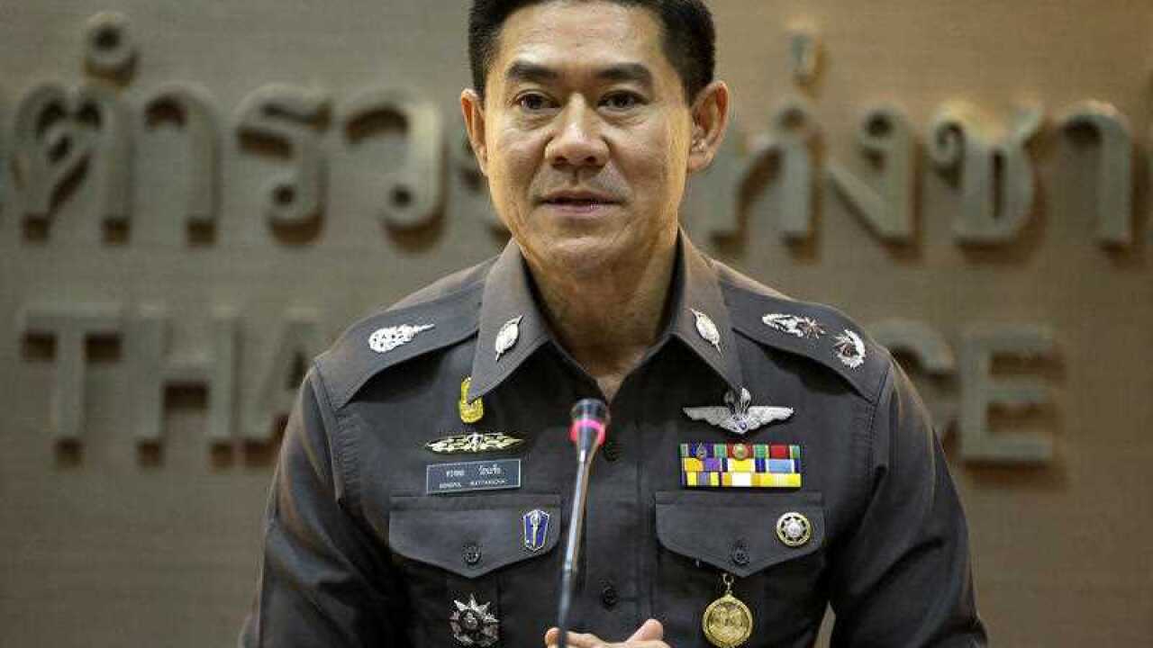 National police deputy spokesman Col. Songpol Wattanachai addresses a press conference in Bangkok, Thailand.