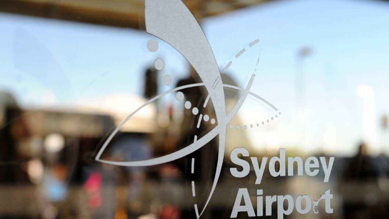 The Sydney Airport logo is seen at Sydney International Airport