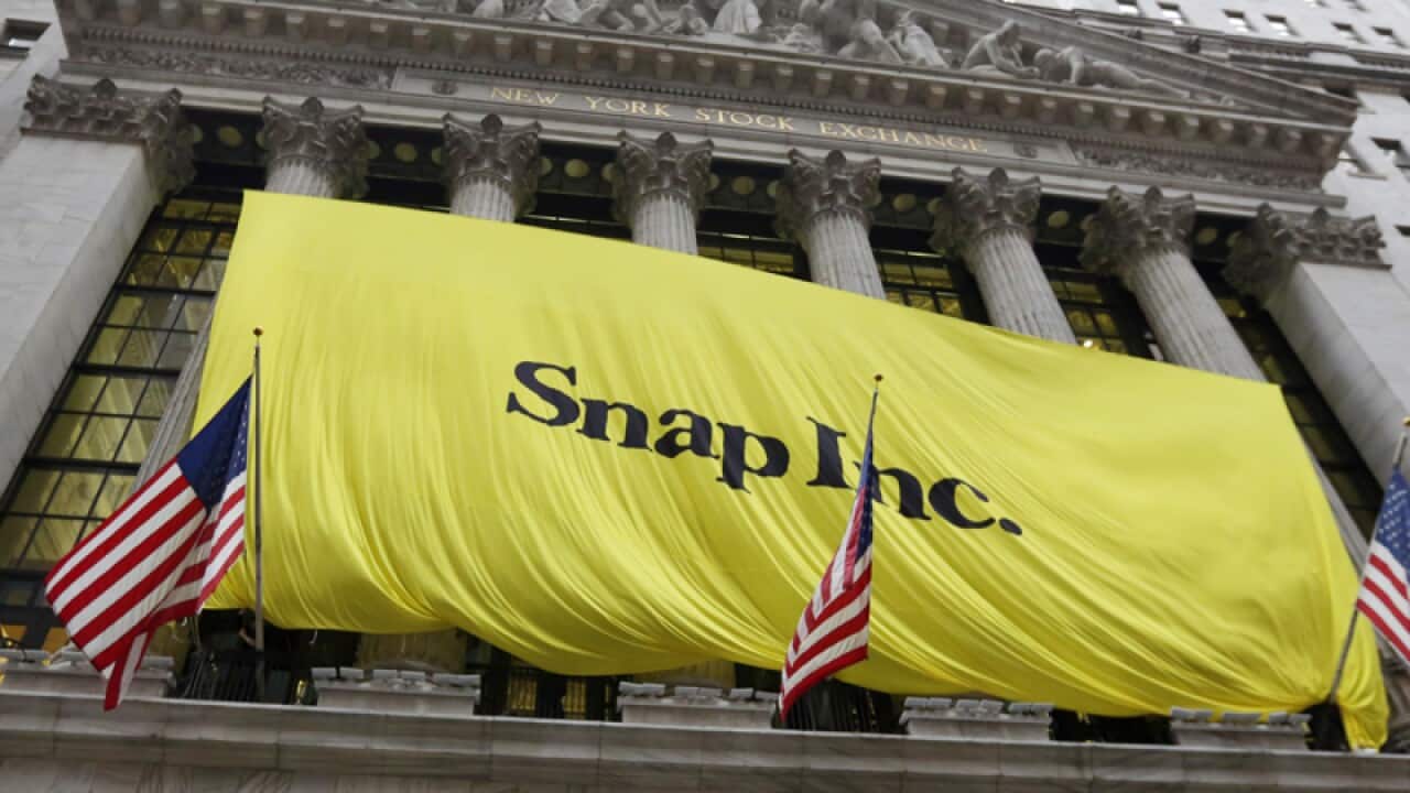 The banner for Snap Inc. at the New York Stock Exchange