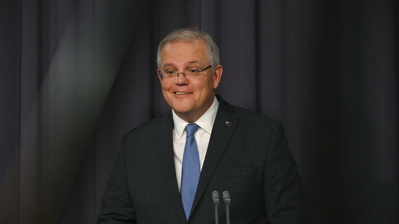 Australian Prime Minister Scott Morrison speaks to the media during a press conference at Parliament House in Canberra, Wednesday, April 29, 2020. (AAP Image/Lukas Coch/Pool)