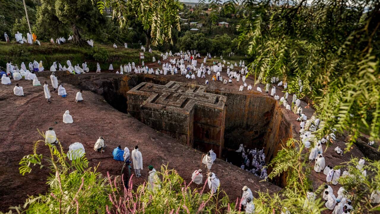 Ethiopian pilgrims gather in Lalibela in 2019.