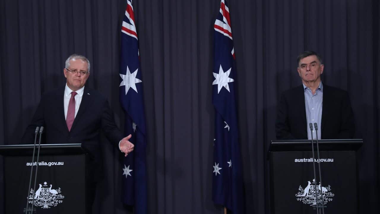 Australian Prime Minister Scott Morrison and the Chief Medical Officer Brendan Murphy.