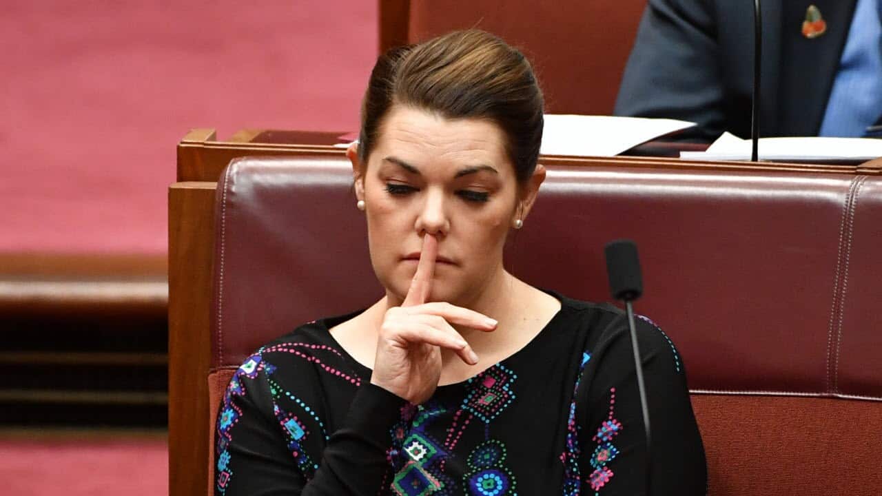 Greens Senator Sarah Hanson-Young during formal business in the Senate Chamber at Parliament House in Canberra, Thursday, September 7, 2017.
