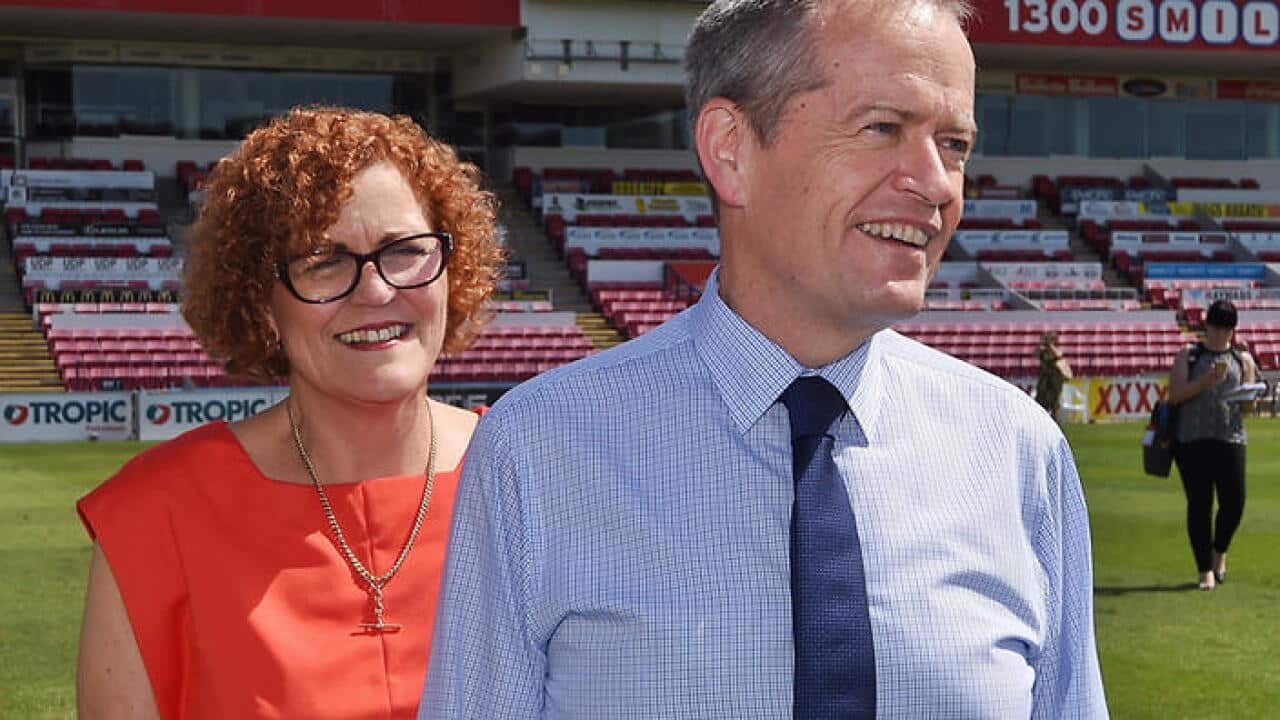 Leader of the Opposition Bill Shorten (right) and Labor candidate for the seat of Herbert Cathy O'Toole
