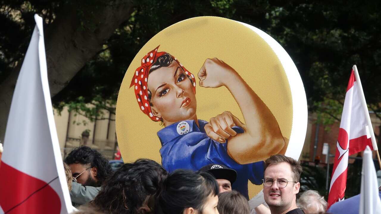 Hundreds of people take part in the Sydney International Women's Day March 'Stop the Silence! End the Violence!' in Sydney, Saturday, March 10, 2018. (AAP Image/Ben Rushton) NO ARCHIVING