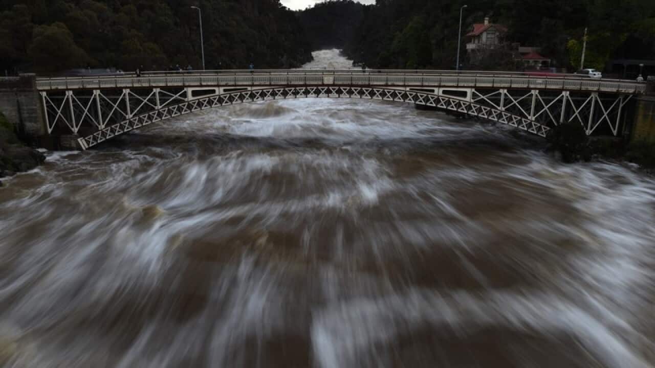 Floodwaters race through Launceston's Cataract Gorge