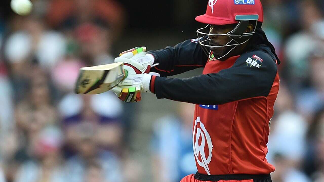 Chris Gayle plays a shot