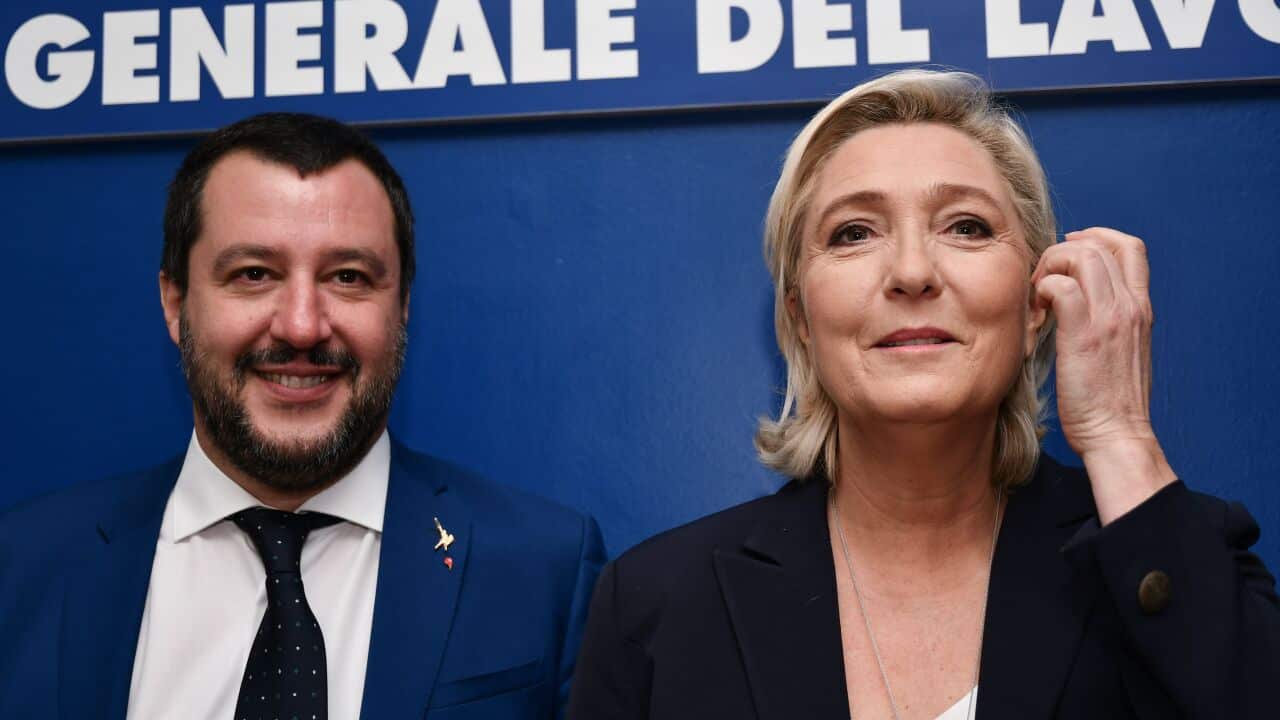 Italy's Interior Minister, Matteo Salvini (L) and leader of France's far-right National Rally (RN) party, Marine Le Pen pose prior to attending a debate on the theme "Economic growth and social prospects in a Europe of Nations" on October 8, 2018 at the h