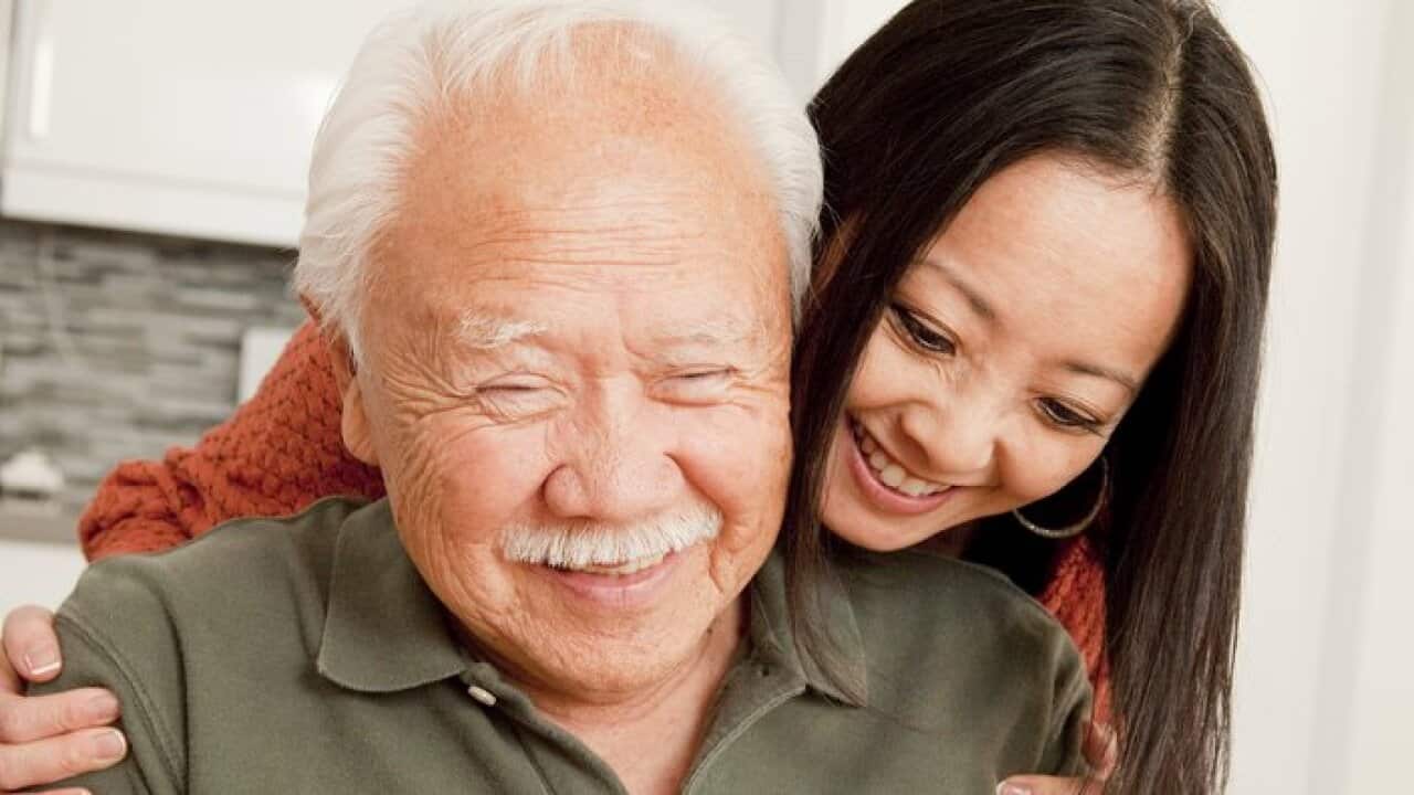 Japanese father and daughter celebrating birthday