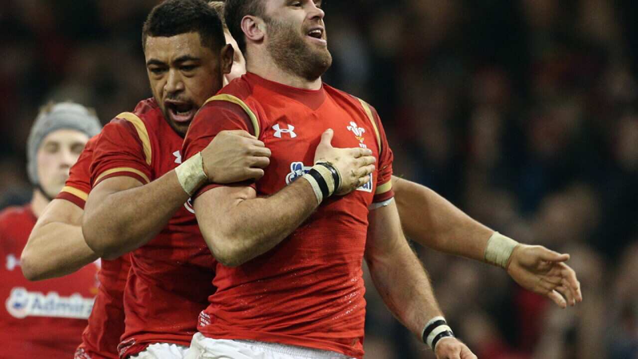 Wales Jamie Roberts celebrates