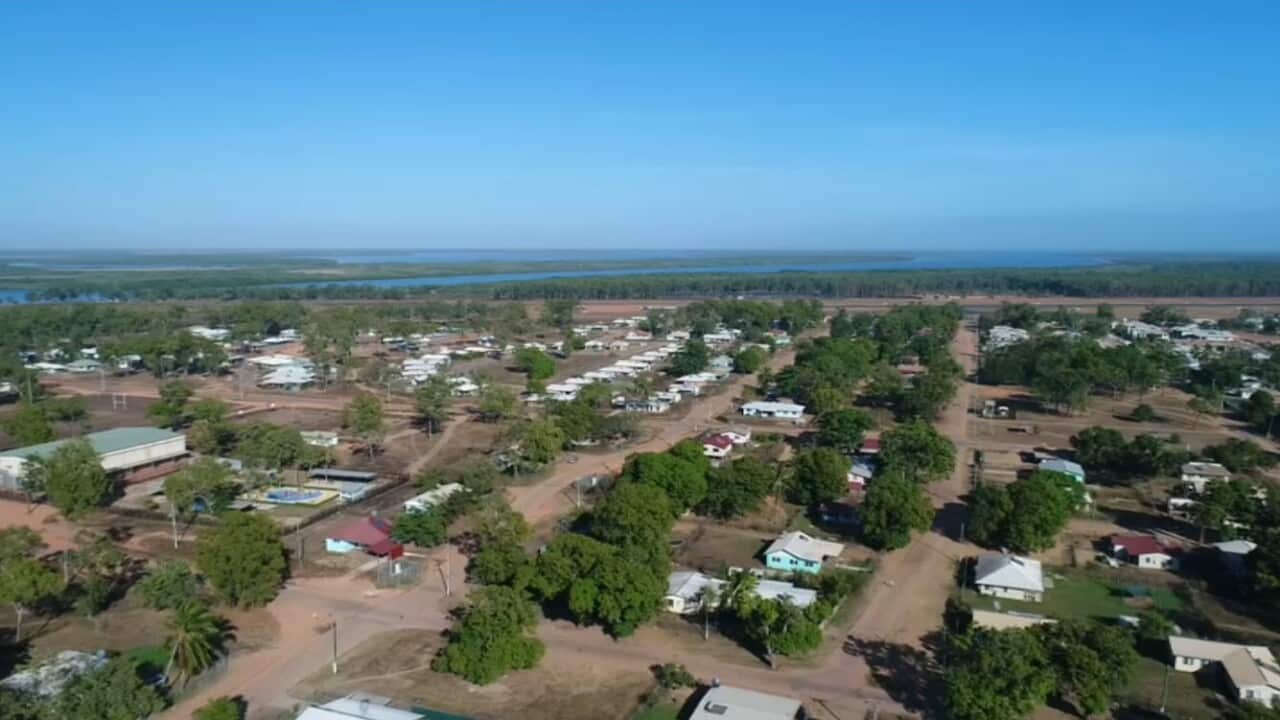 A drone shot of Aurukun in Far North Queensland. 