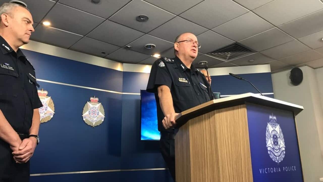 Victoria Police Commissioner Graham Ashton speaks to media