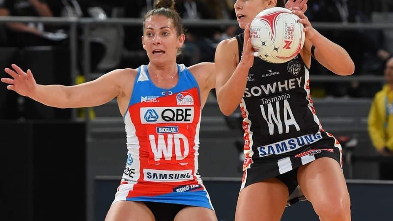 A file image of NSW Swifts Abbey McCulloch in action.