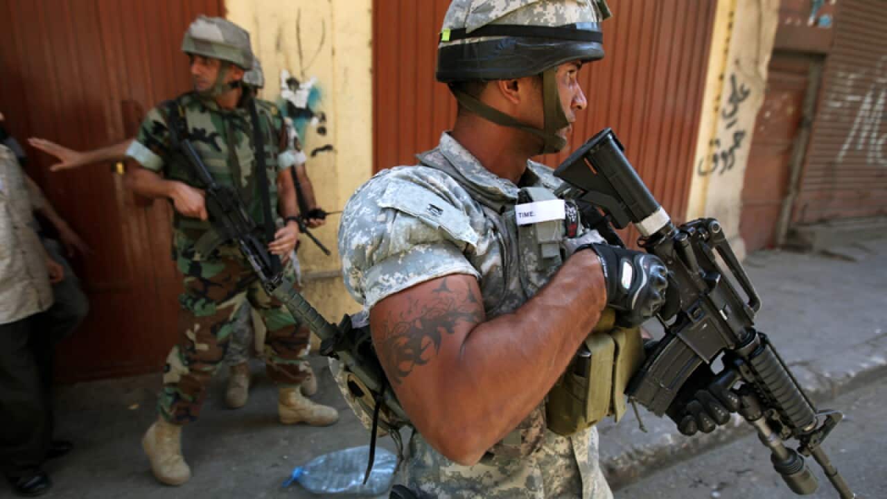 Lebanese army soldiers on patrol in Tripoli