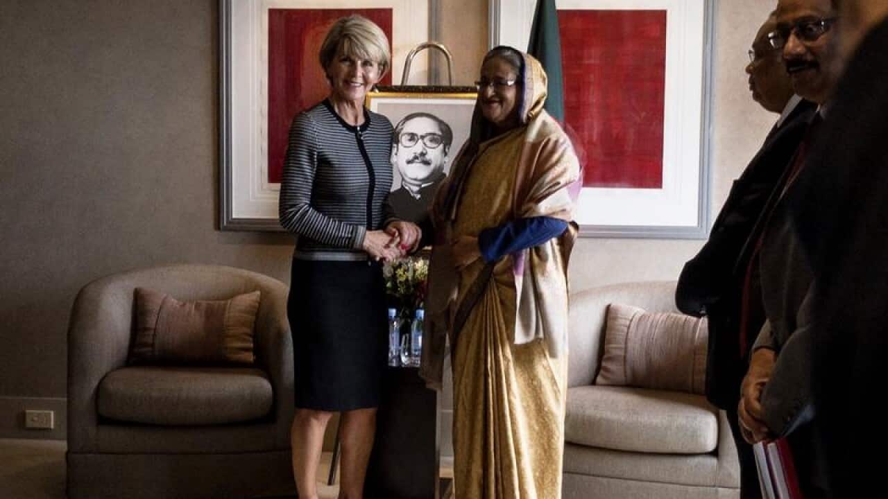 Foreign Minister Julie Bishop with Bangladeshi PM Sheikh Hasina.