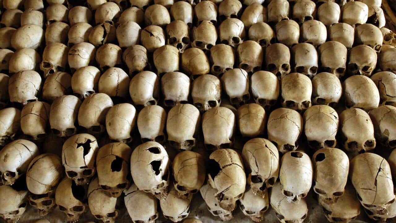 Skulls of victims of the Ntarama massacre during the 1994 Rwandan genocide - AAP-1.jpg
