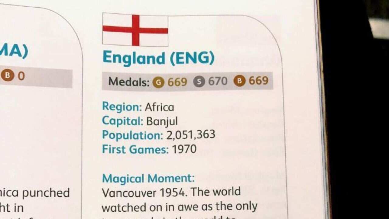 Misprint under England in the Commonwealth Games Opening Ceremony program.