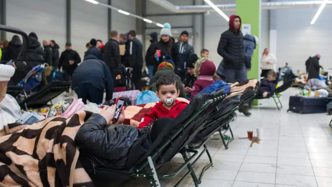 The Mlyny shopping center has been transformed by the polish army into a shelter for refugees as UNHCR announced that at least 677,000 refugees have already fled the country, following the Russian invasion of Ukraine.