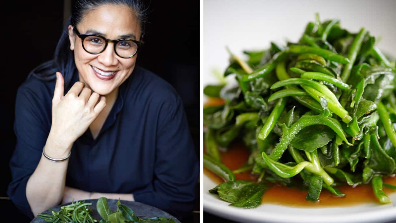 Kylie Kwong with stir-fried native greens