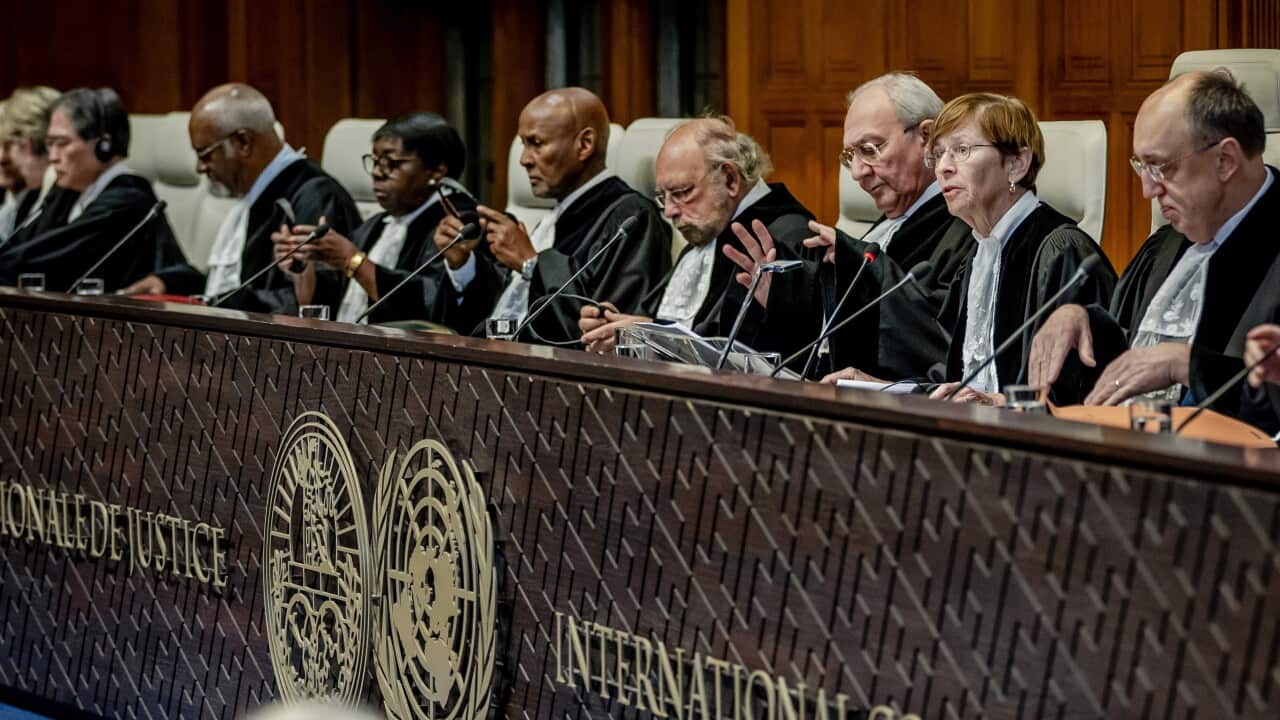 A group of judges sit in a line.