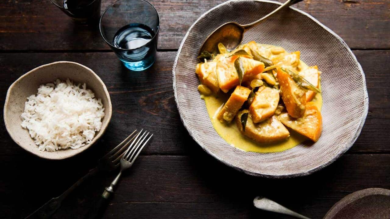 Pumpkin, peanut and mustard curry