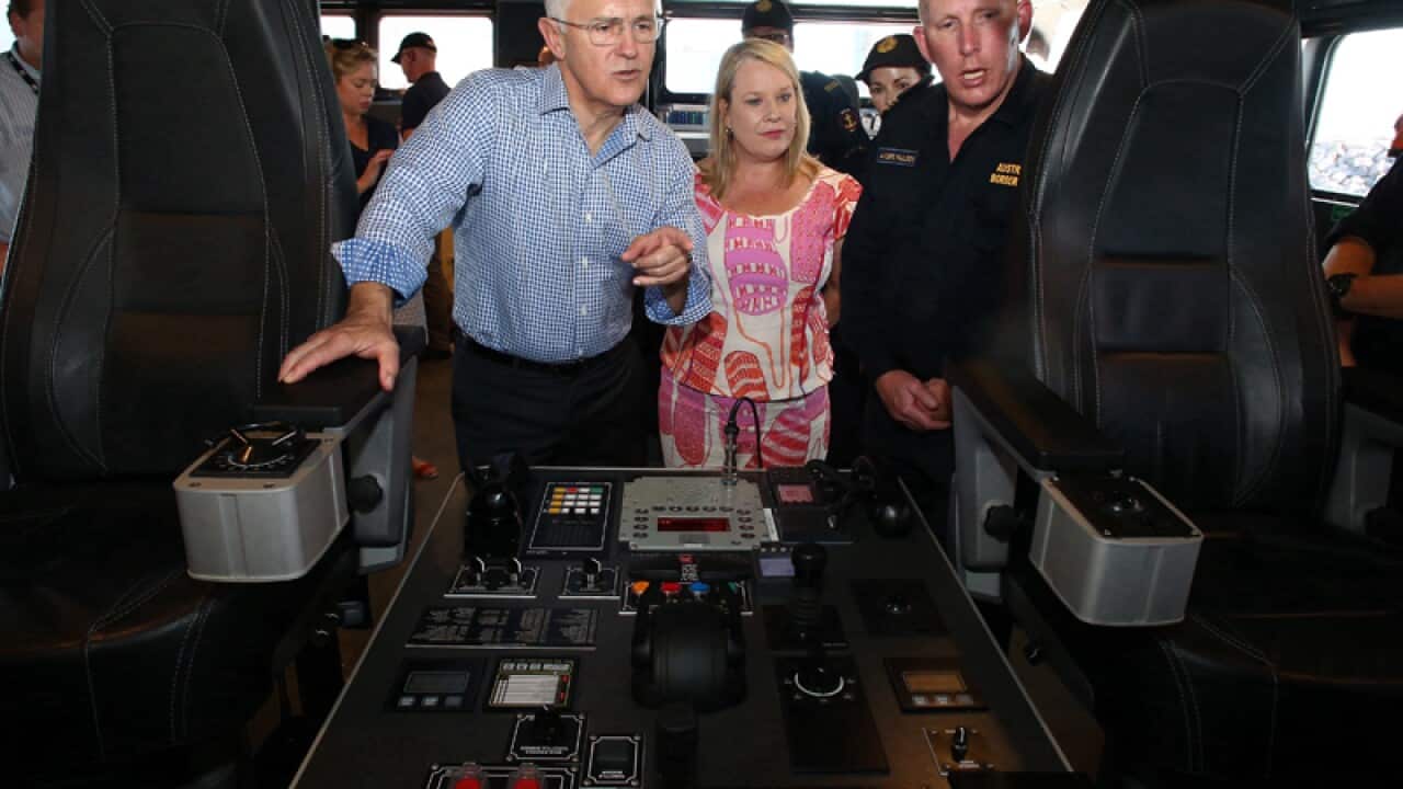 Malcolm Turnbull on boat Cape Jervis at the Port of Darwin