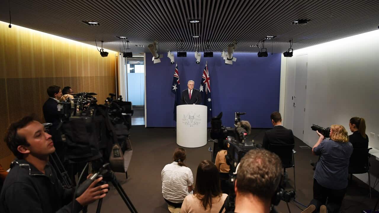 Australian Prime Minister Scott Morrison speaks to the media during a press conference in Sydney, Friday, September 18, 2020. (AAP Image/Dean Lewins) NO ARCHIVING