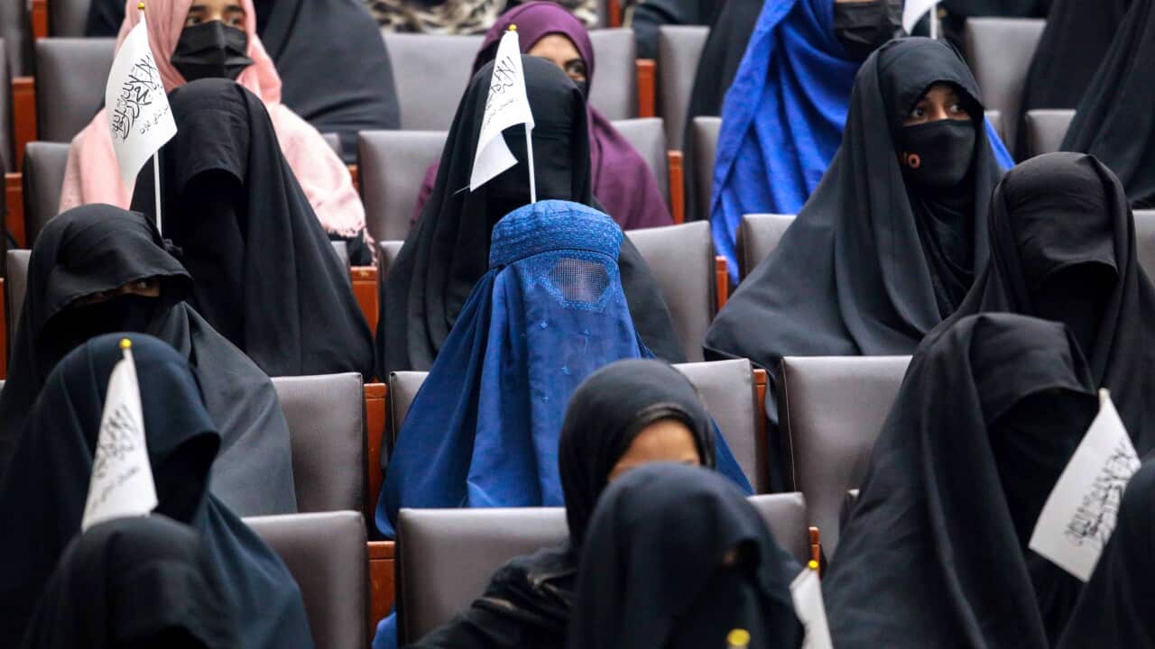 Afghan female students in hijab