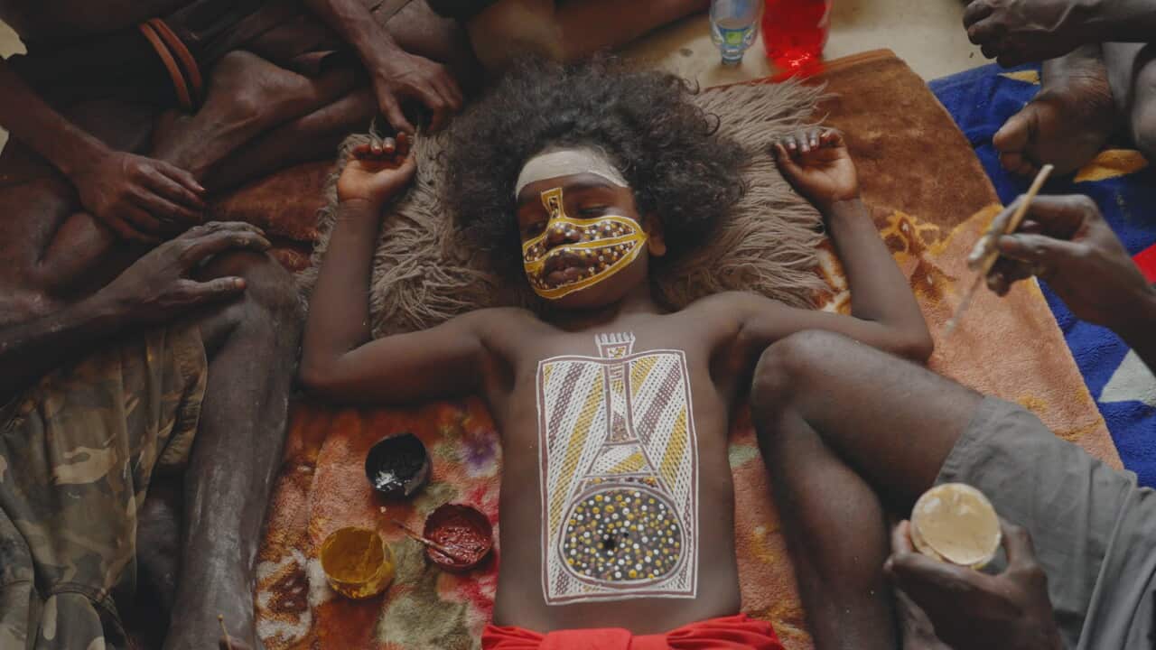 David Gulpilil’s grandson Clifton at the site of David Gulpilil’s Bäpurru (his funeral) in Arnhem Land, NT.