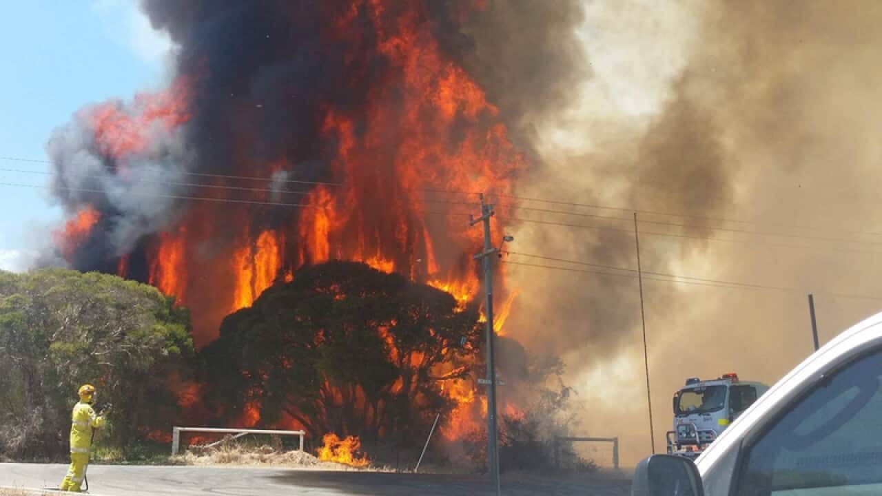 A bushfire burns in Banjup, south of Perth