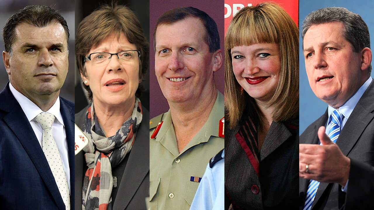 Ange Postecoglou, Clare Martin, Peter Leahy, Raelene Castle and Chris Evans.