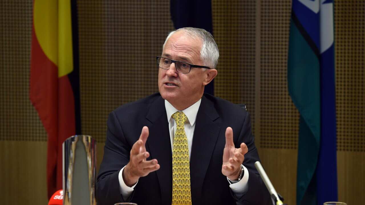 Australian Prime Minister Malcolm Turnbull addresses the first meeting of the Referendum Council on constitutional recognition of Aboriginal and Torres Strait Islander peoples, in Sydney on Monday, Dec. 14, 2015. (AAP Image/Paul Miller) NO ARCHIVING